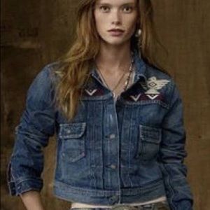 Denim &Supply Ralph Lauren  Cropped Thunderbird Blue Jean Jacket XL